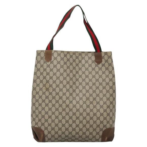 GUCCI GG Supreme Web Sherry Line Tote Bag Pvc Beige - Picture 3 of 16